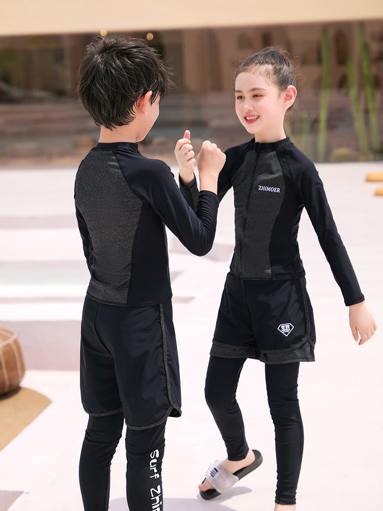 Girls Youth Long Sleeve Swimsuit Four Piece Rash Guard Bathing Suit Zip Tops Long Pants Swimwear Kids Bathing Suit Athletic