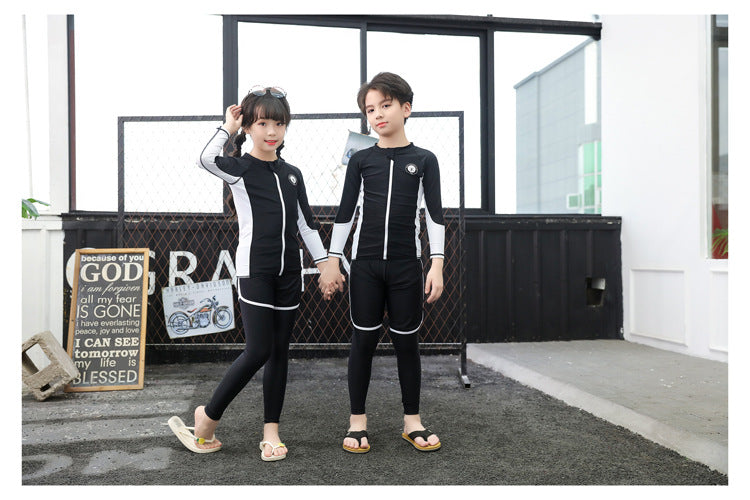 Boys Girls Swimsuit Long Sleeve Sun Protection Swimming Bathing Surfing Wetsuit Beach Wear Teenager Rash Guard