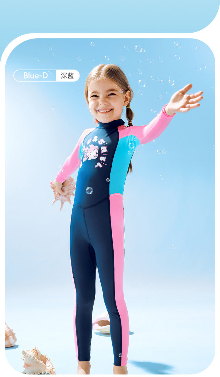 Kid's Full Body Swimwear Boys&Girls One Piece Swimsuit Long-Sleeve Water Sports Rash Guard UPF 50+ Sunsuit Sets 2-8Y