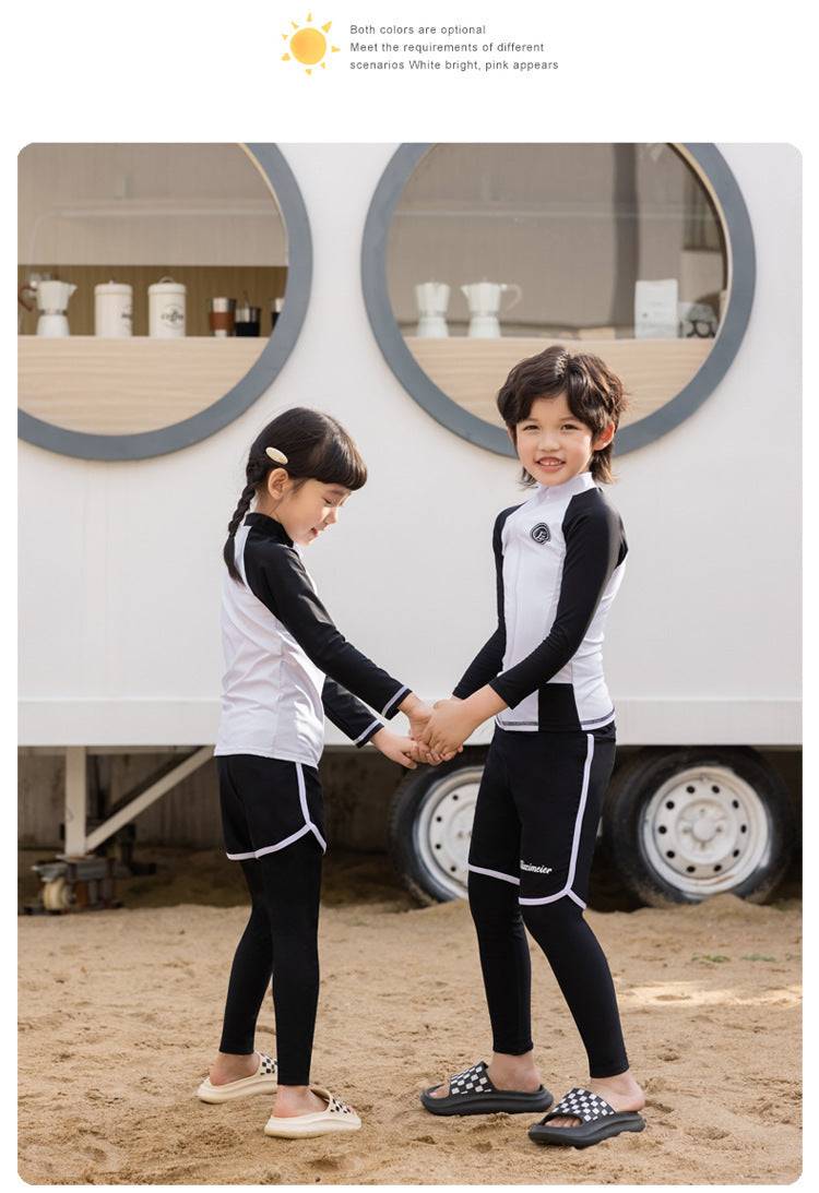 Little Boys/Girls Long Sleeve Rash Guard Swim Shirt+Trunks+Leggings Sun UV Protect Sunsuit for 1-10 Years Kids Toddler Swimsuit