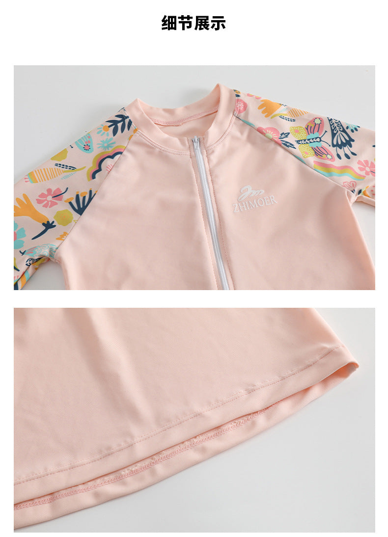 Girls Swimsuit Girls Long Sleeve Rash Guard 3-Pieces Bathing Suit 100cm-160cm Height Athletic Sweatsuit Activewear Tracksuit