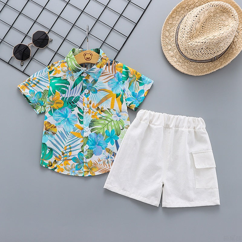 Kids Beach Clothes Set Toddler Baby Boys Summer Cotton Floral Short Sleeve Shirt + Shorts Suits 2pcs Children Hawaiian Outfit