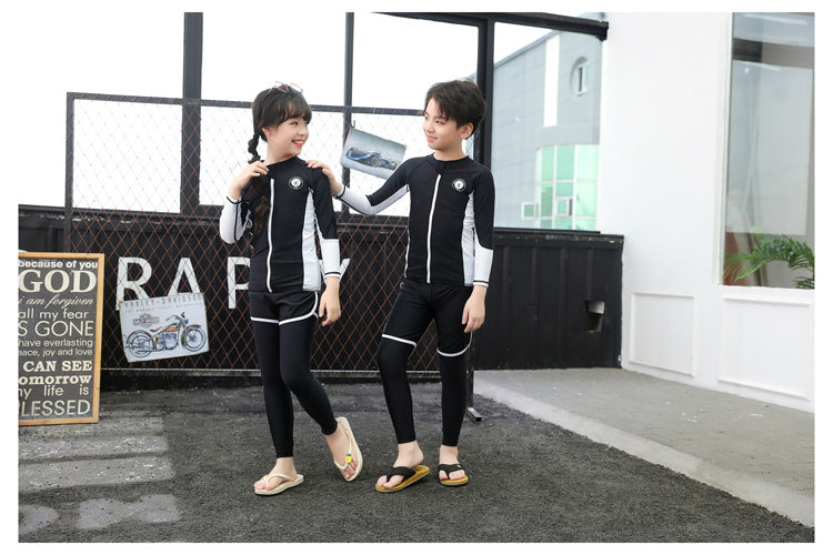 Boys Girls Swimsuit Long Sleeve Sun Protection Swimming Bathing Surfing Wetsuit Beach Wear Teenager Rash Guard