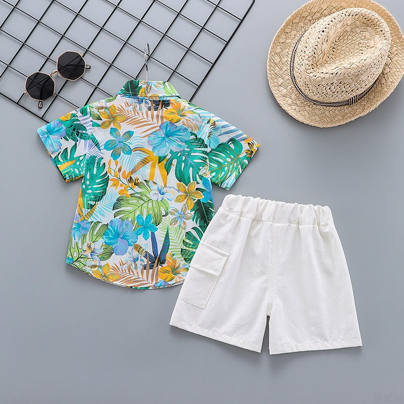 Kids Beach Clothes Set Toddler Baby Boys Summer Cotton Floral Short Sleeve Shirt + Shorts Suits 2pcs Children Hawaiian Outfit