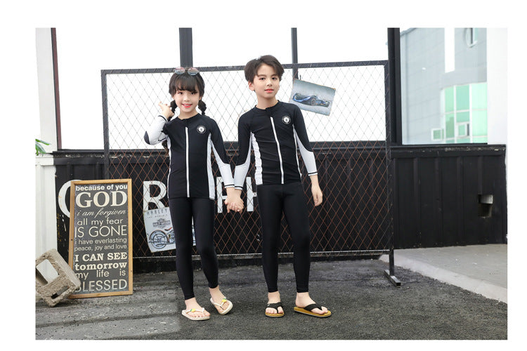 Boys Girls Swimsuit Long Sleeve Sun Protection Swimming Bathing Surfing Wetsuit Beach Wear Teenager Rash Guard
