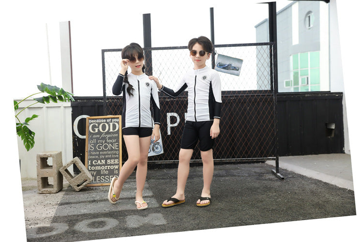 Boys Girls Swimsuit Long Sleeve Sun Protection Swimming Bathing Surfing Wetsuit Beach Wear Teenager Rash Guard