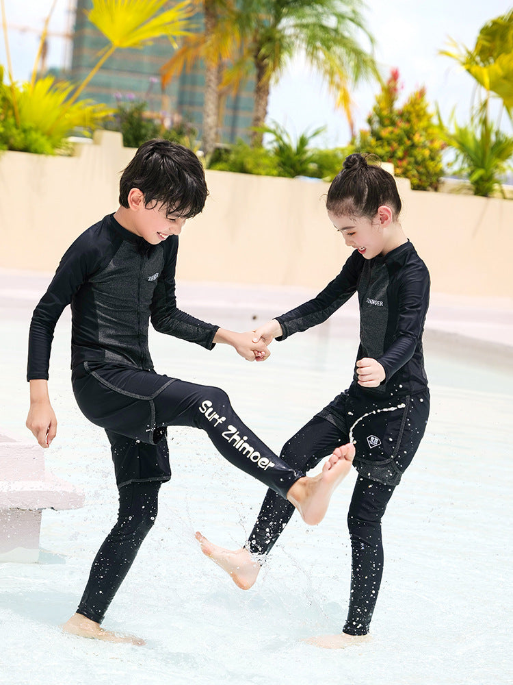 Girls Youth Long Sleeve Swimsuit Four Piece Rash Guard Bathing Suit Zip Tops Long Pants Swimwear Kids Bathing Suit Athletic
