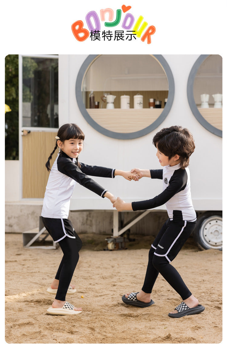 Little Boys/Girls Long Sleeve Rash Guard Swim Shirt+Trunks+Leggings Sun UV Protect Sunsuit for 1-10 Years Kids Toddler Swimsuit