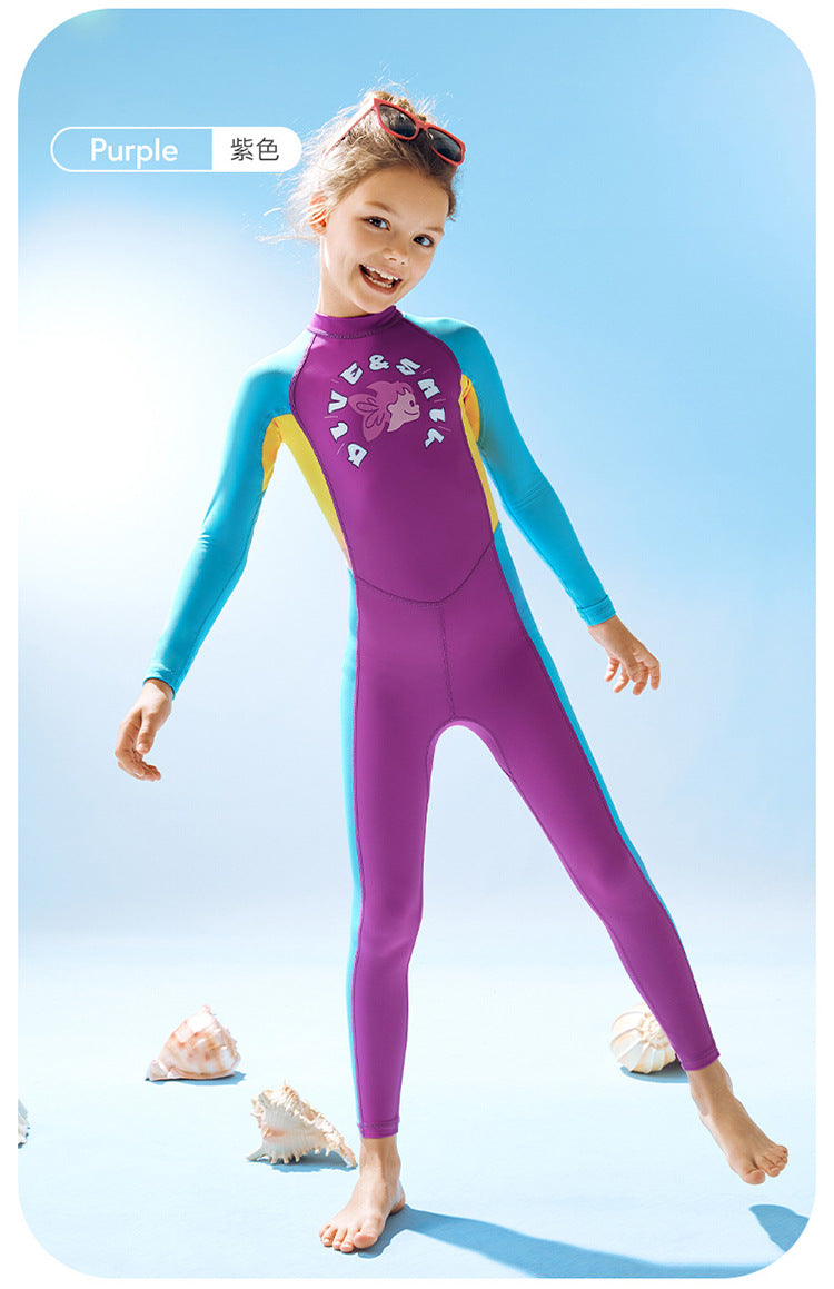 Kid's Full Body Swimwear Boys&Girls One Piece Swimsuit Long-Sleeve Water Sports Rash Guard UPF 50+ Sunsuit Sets 2-8Y