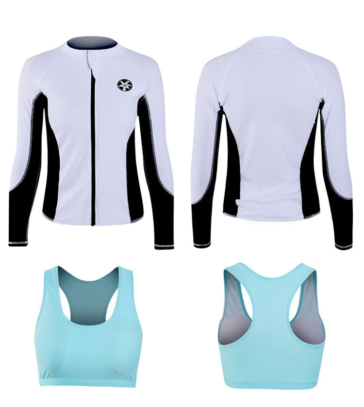 Long Sleeve Rash Guard Zip Swimsuit with Boyshort 3-5 Pieces Full Body Bathing Suit for Adult/Kids Sun UV Protection Wetsuit