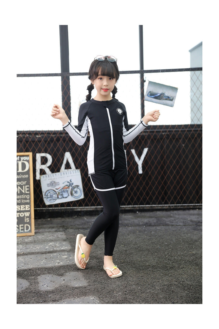 Boys Girls Swimsuit Long Sleeve Sun Protection Swimming Bathing Surfing Wetsuit Beach Wear Teenager Rash Guard