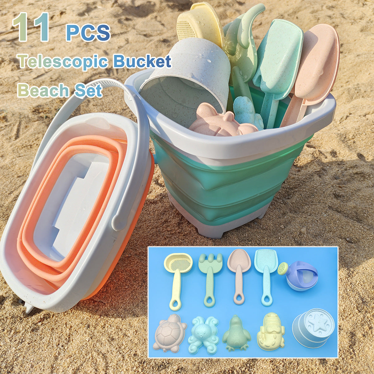 11PCS Beach Castle Bucket Sand Play Water Set Folding Bucket Summer Toys for Children Outdoor Travel Game Sandbox Accessories