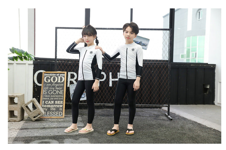 Boys Girls Swimsuit Long Sleeve Sun Protection Swimming Bathing Surfing Wetsuit Beach Wear Teenager Rash Guard