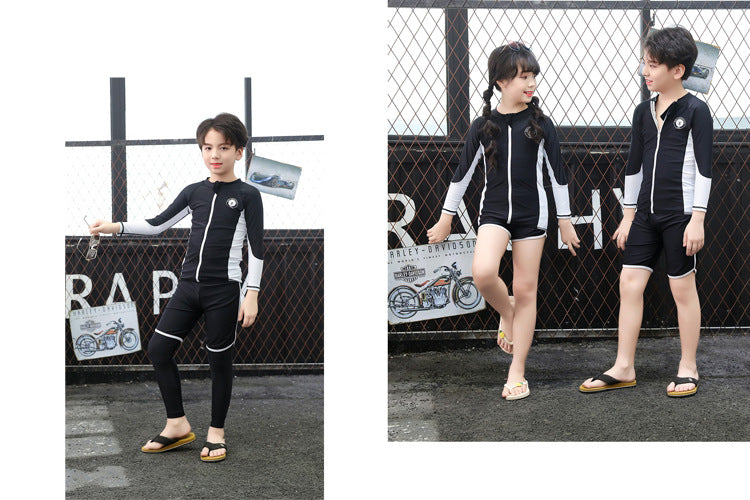 Boys Girls Swimsuit Long Sleeve Sun Protection Swimming Bathing Surfing Wetsuit Beach Wear Teenager Rash Guard