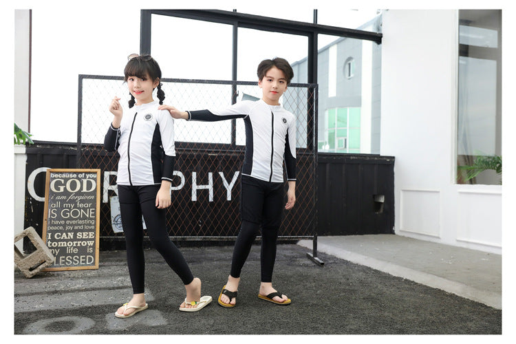 Boys Girls Swimsuit Long Sleeve Sun Protection Swimming Bathing Surfing Wetsuit Beach Wear Teenager Rash Guard