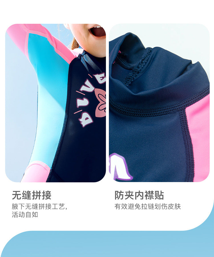 Kid's Full Body Swimwear Boys&Girls One Piece Swimsuit Long-Sleeve Water Sports Rash Guard UPF 50+ Sunsuit Sets 2-8Y