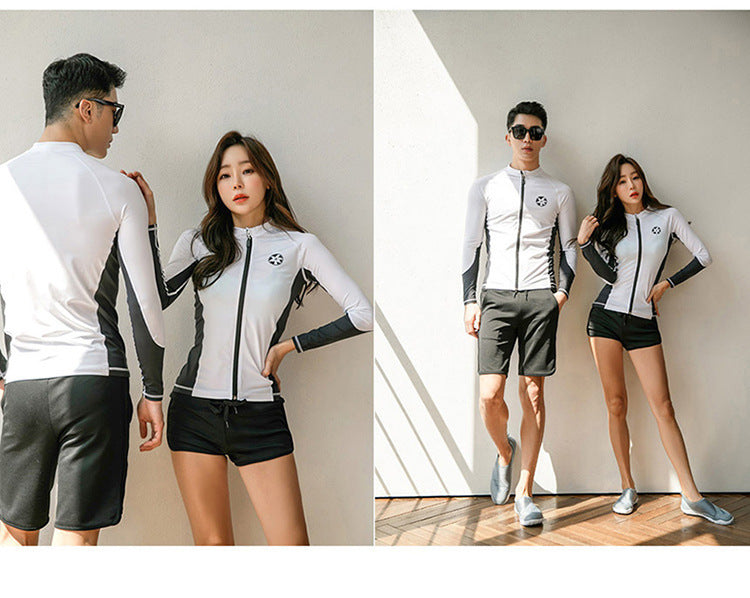 Long Sleeve Rash Guard Zip Swimsuit with Boyshort 3-5 Pieces Full Body Bathing Suit for Adult/Kids Sun UV Protection Wetsuit