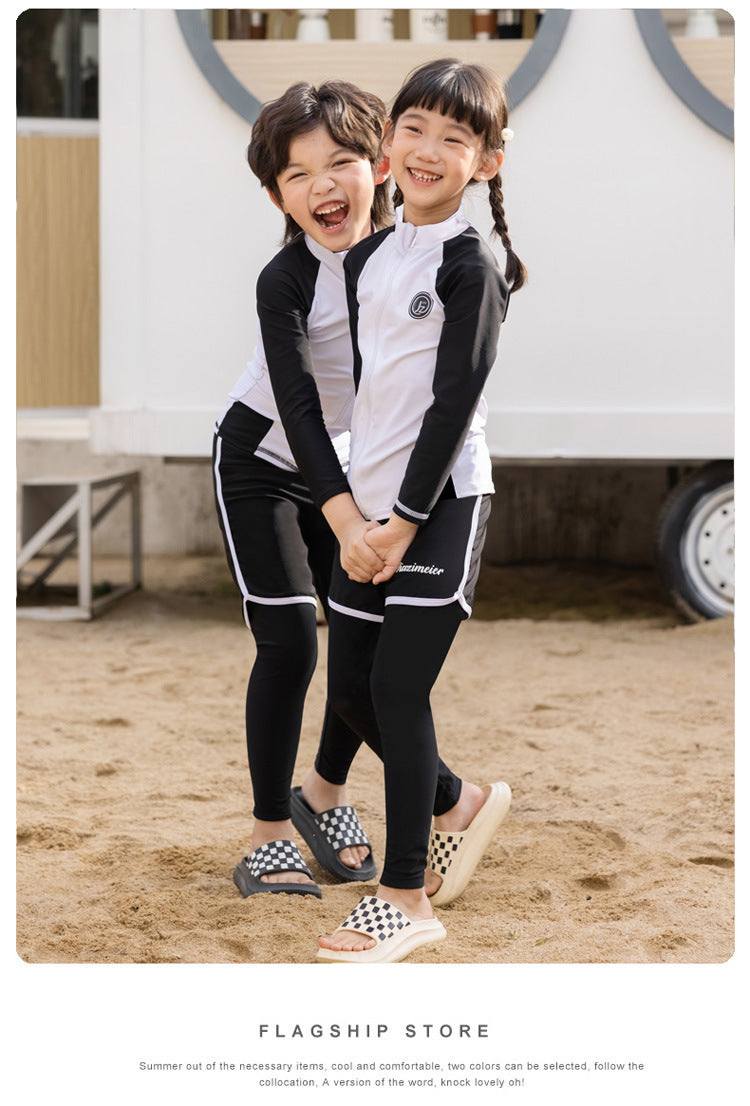 Little Boys/Girls Long Sleeve Rash Guard Swim Shirt+Trunks+Leggings Sun UV Protect Sunsuit for 1-10 Years Kids Toddler Swimsuit