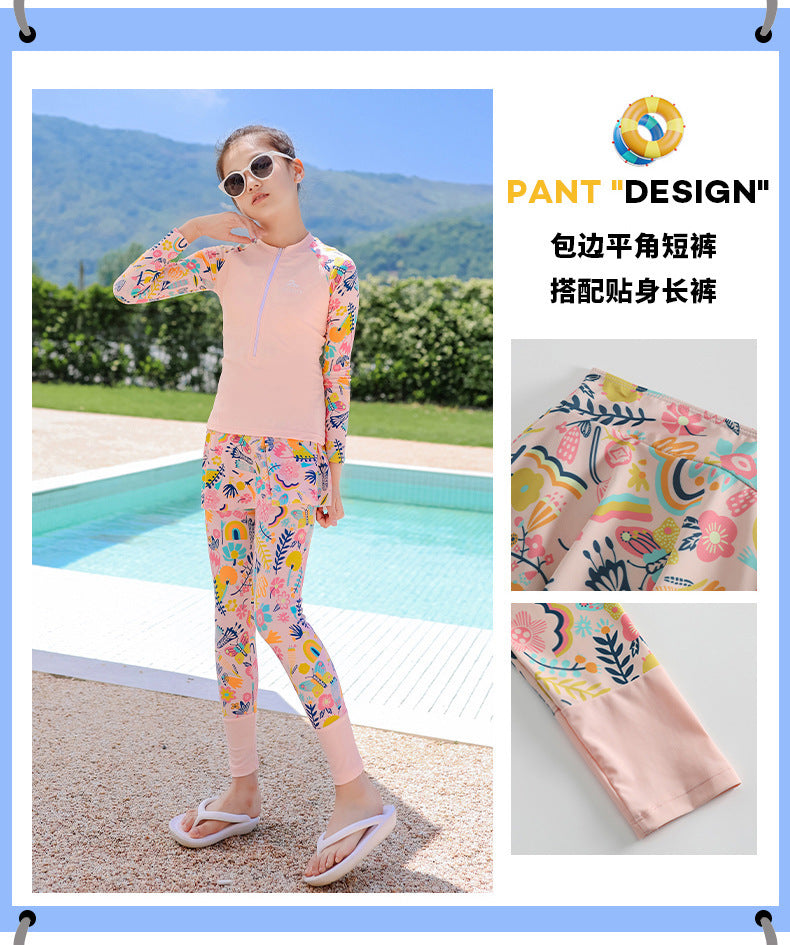 Girls Swimsuit Girls Long Sleeve Rash Guard 3-Pieces Bathing Suit 100cm-160cm Height Athletic Sweatsuit Activewear Tracksuit