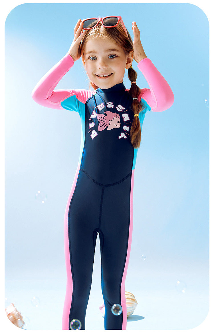 Kid's Full Body Swimwear Boys&Girls One Piece Swimsuit Long-Sleeve Water Sports Rash Guard UPF 50+ Sunsuit Sets 2-8Y