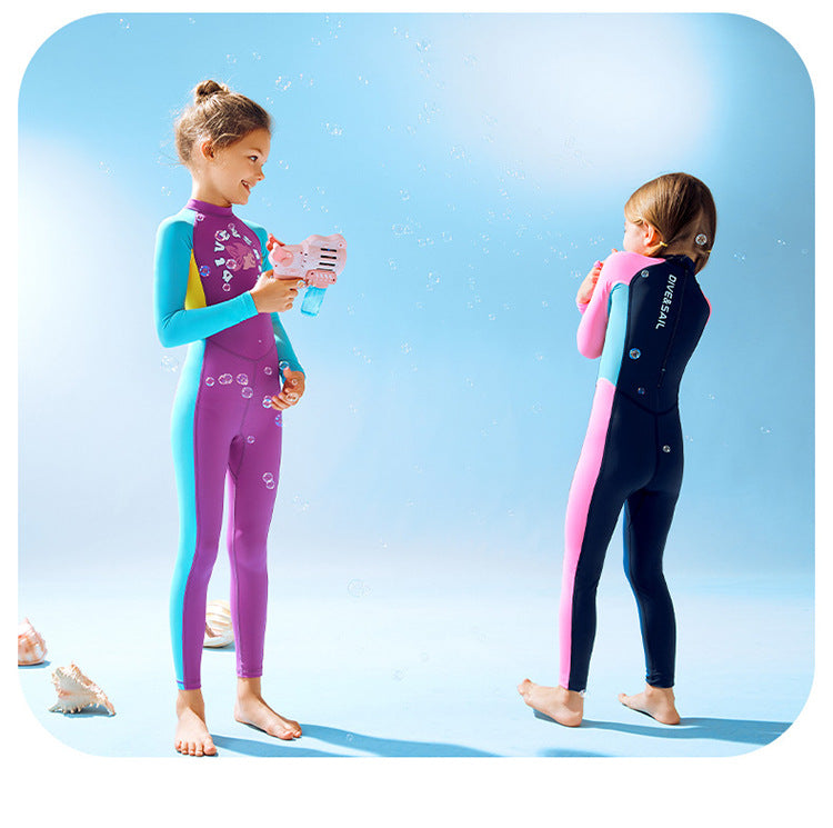 Kid's Full Body Swimwear Boys&Girls One Piece Swimsuit Long-Sleeve Water Sports Rash Guard UPF 50+ Sunsuit Sets 2-8Y