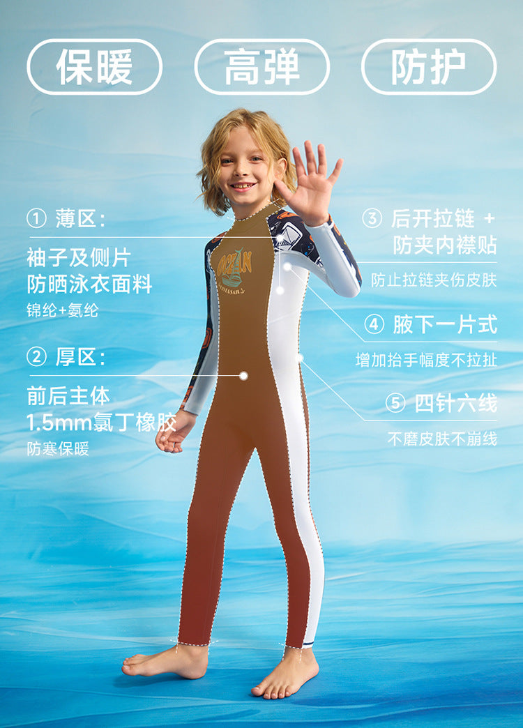 Kids Dive Skins Suit Full Body Swimsuit for Boys Girls and Youth 1.5/0.5mm Wetsuit UPF50+ Sun UV Protect Rash Guard Bathing Suit