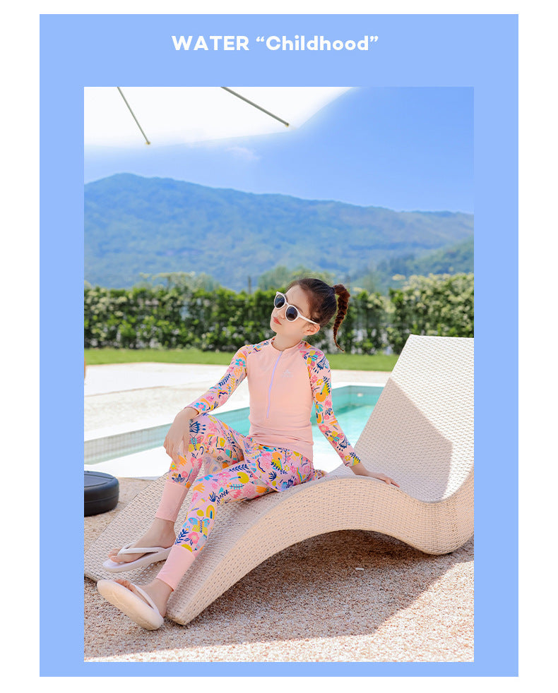 Girls Swimsuit Girls Long Sleeve Rash Guard 3-Pieces Bathing Suit 100cm-160cm Height Athletic Sweatsuit Activewear Tracksuit