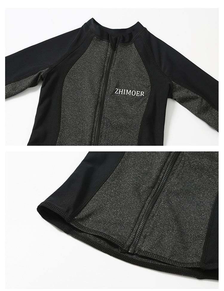 Girls Youth Long Sleeve Swimsuit Four Piece Rash Guard Bathing Suit Zip Tops Long Pants Swimwear Kids Bathing Suit Athletic