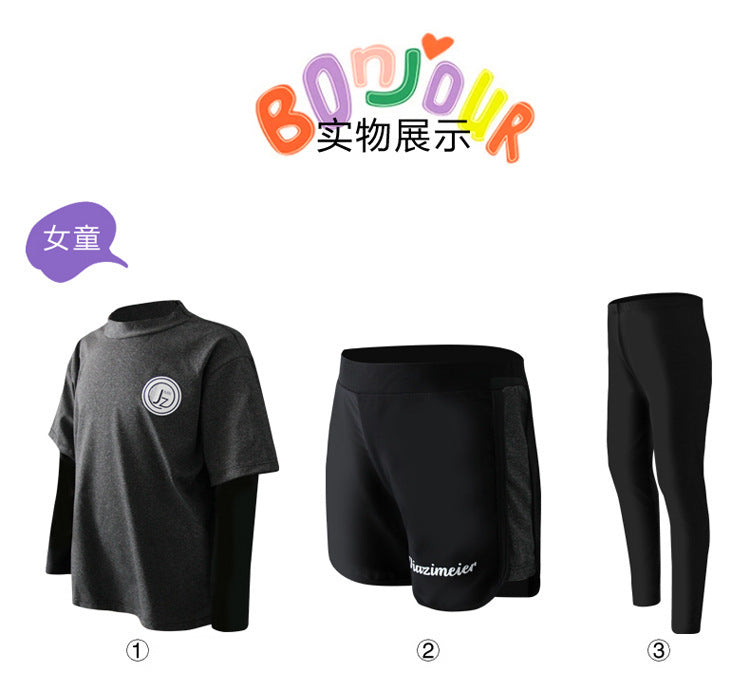 Girls/Boys Rash Guards 3 Pieces/Set Swimsuit Long Sleeve Bathing Suit Shirt+Shorts+Long Pants Sun Protective Beachwear