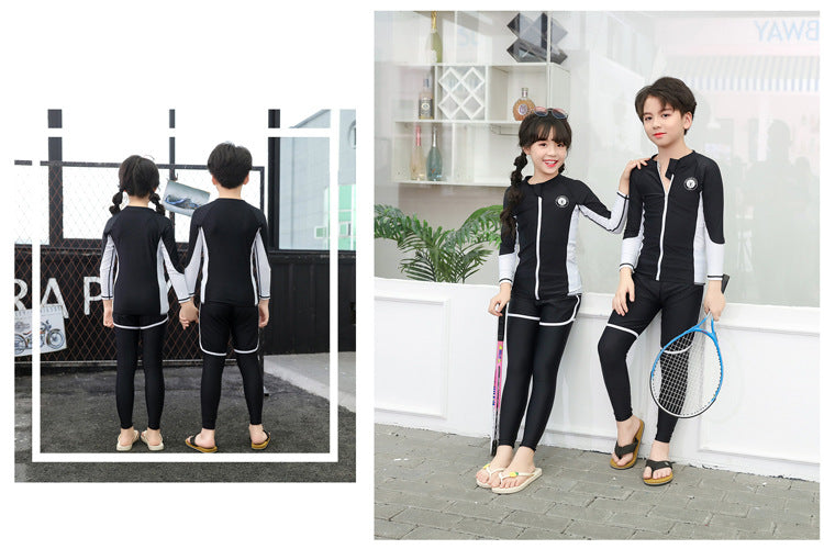 Boys Girls Swimsuit Long Sleeve Sun Protection Swimming Bathing Surfing Wetsuit Beach Wear Teenager Rash Guard