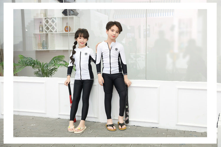 Boys Girls Swimsuit Long Sleeve Sun Protection Swimming Bathing Surfing Wetsuit Beach Wear Teenager Rash Guard