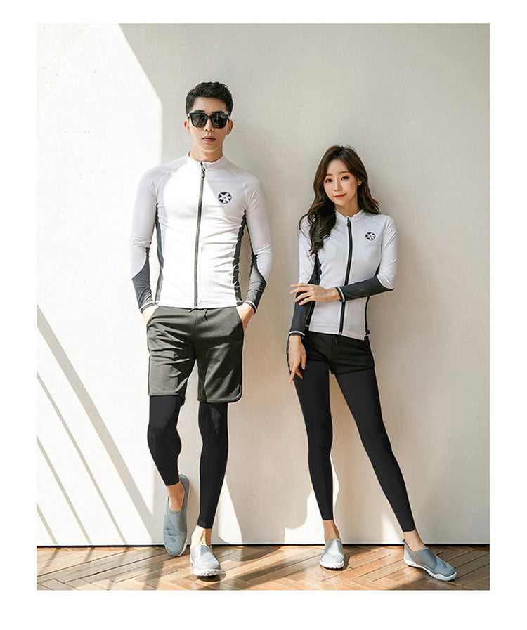 Long Sleeve Rash Guard Zip Swimsuit with Boyshort 3-5 Pieces Full Body Bathing Suit for Adult/Kids Sun UV Protection Wetsuit