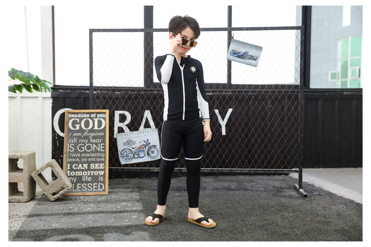 Boys Girls Swimsuit Long Sleeve Sun Protection Swimming Bathing Surfing Wetsuit Beach Wear Teenager Rash Guard