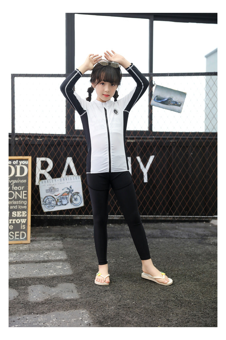 Boys Girls Swimsuit Long Sleeve Sun Protection Swimming Bathing Surfing Wetsuit Beach Wear Teenager Rash Guard