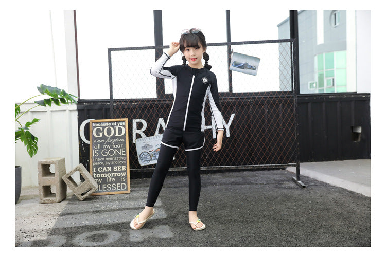 Boys Girls Swimsuit Long Sleeve Sun Protection Swimming Bathing Surfing Wetsuit Beach Wear Teenager Rash Guard