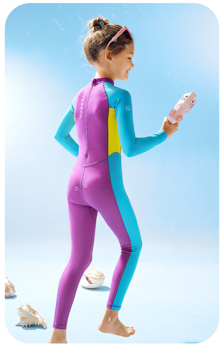 Kid's Full Body Swimwear Boys&Girls One Piece Swimsuit Long-Sleeve Water Sports Rash Guard UPF 50+ Sunsuit Sets 2-8Y