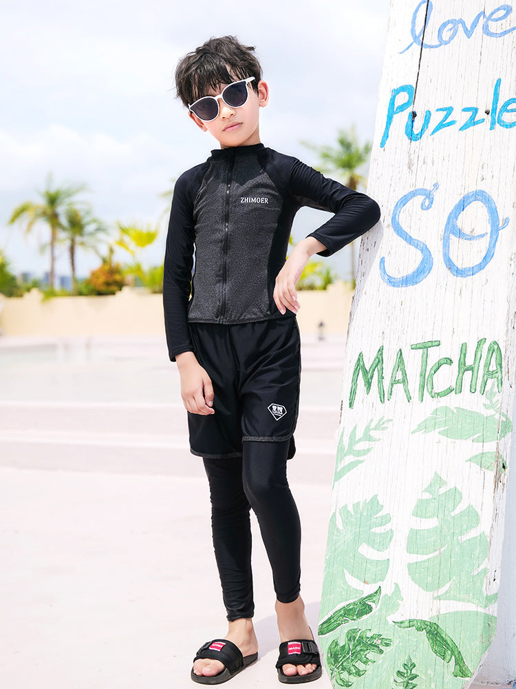 Girls Youth Long Sleeve Swimsuit Four Piece Rash Guard Bathing Suit Zip Tops Long Pants Swimwear Kids Bathing Suit Athletic