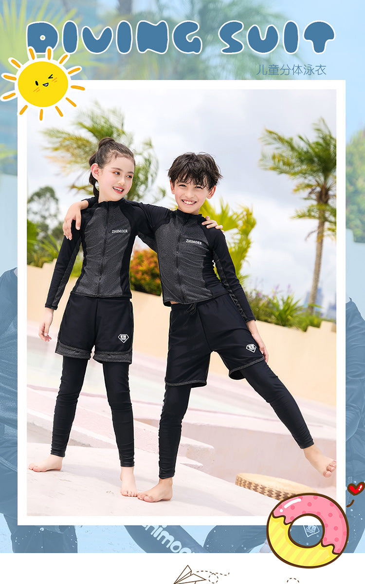Girls Youth Long Sleeve Swimsuit Four Piece Rash Guard Bathing Suit Zip Tops Long Pants Swimwear Kids Bathing Suit Athletic