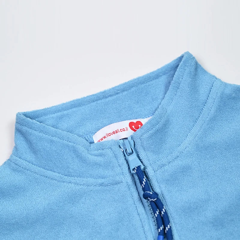 Summer Terry Sibling Clothing Set for Boys And Girls Blue Shirt for Boy Girl Dress Zipper With Colorful Drawstring Teens Outfit