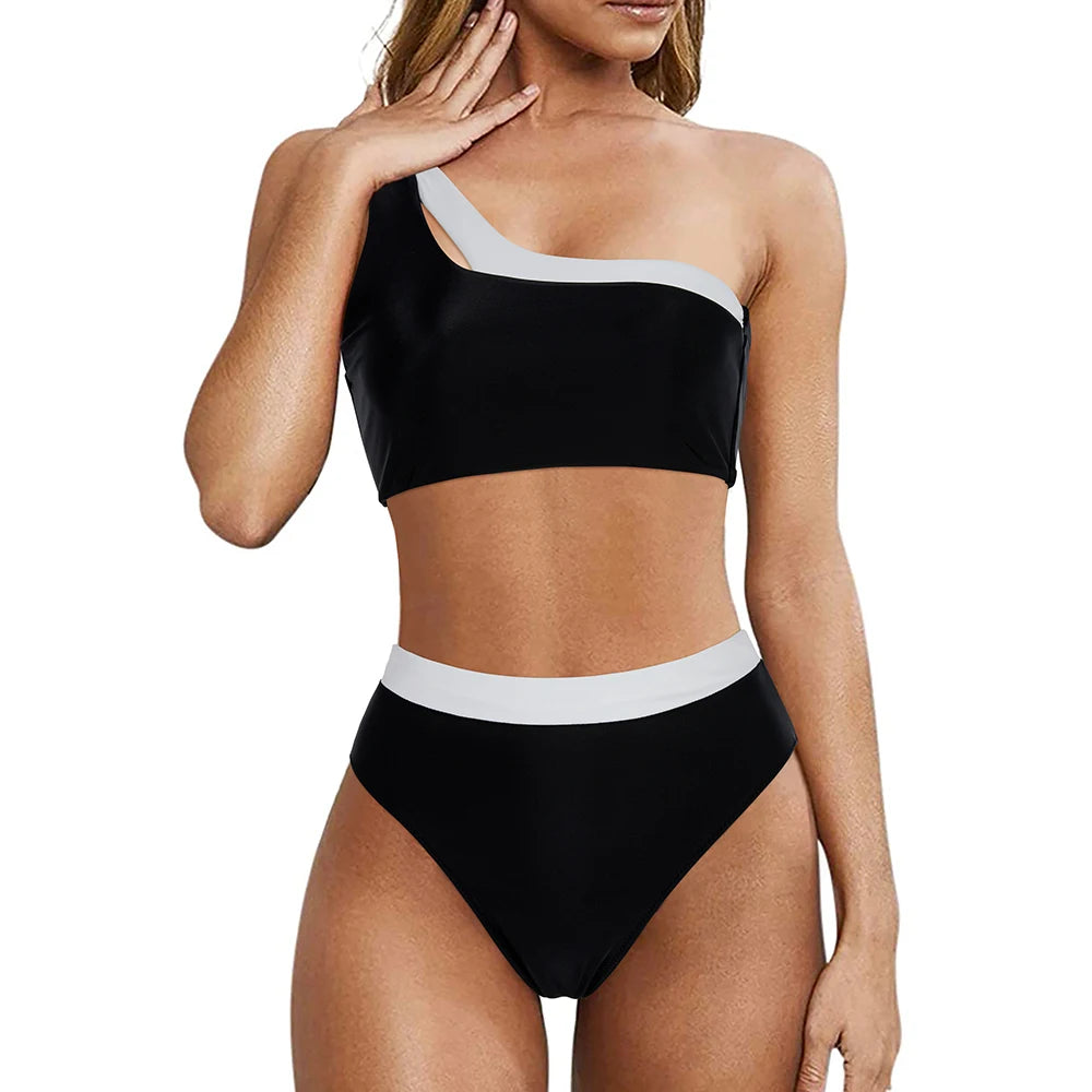 Women  2 Piece Bikini Sets Solid Color Padded High Waisted Bikini  Summer Beachwear Swimming Bathing Suits Bikini Set Femme