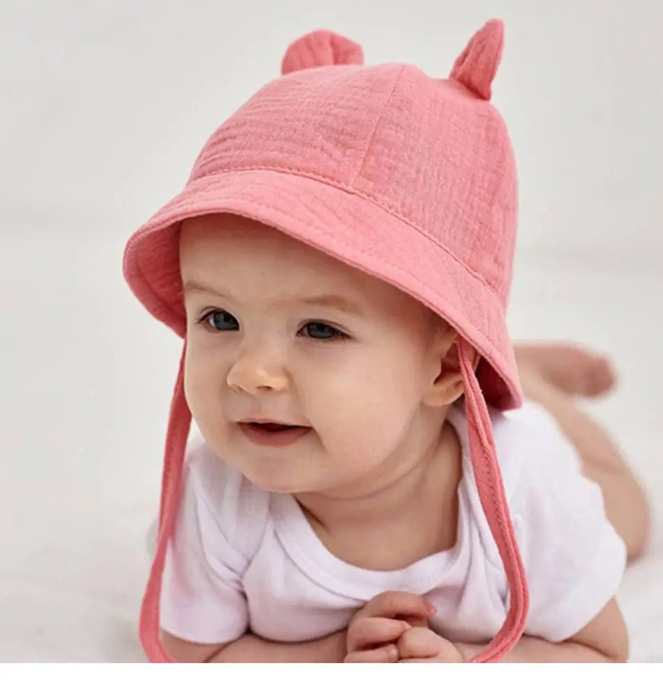 Newborn Boys Girls Bucket Hat Summer Kids Toddler Panama Cap 0 to 12 Months Soft Cotton Baby Sun Hat With Ears Cute Bunny