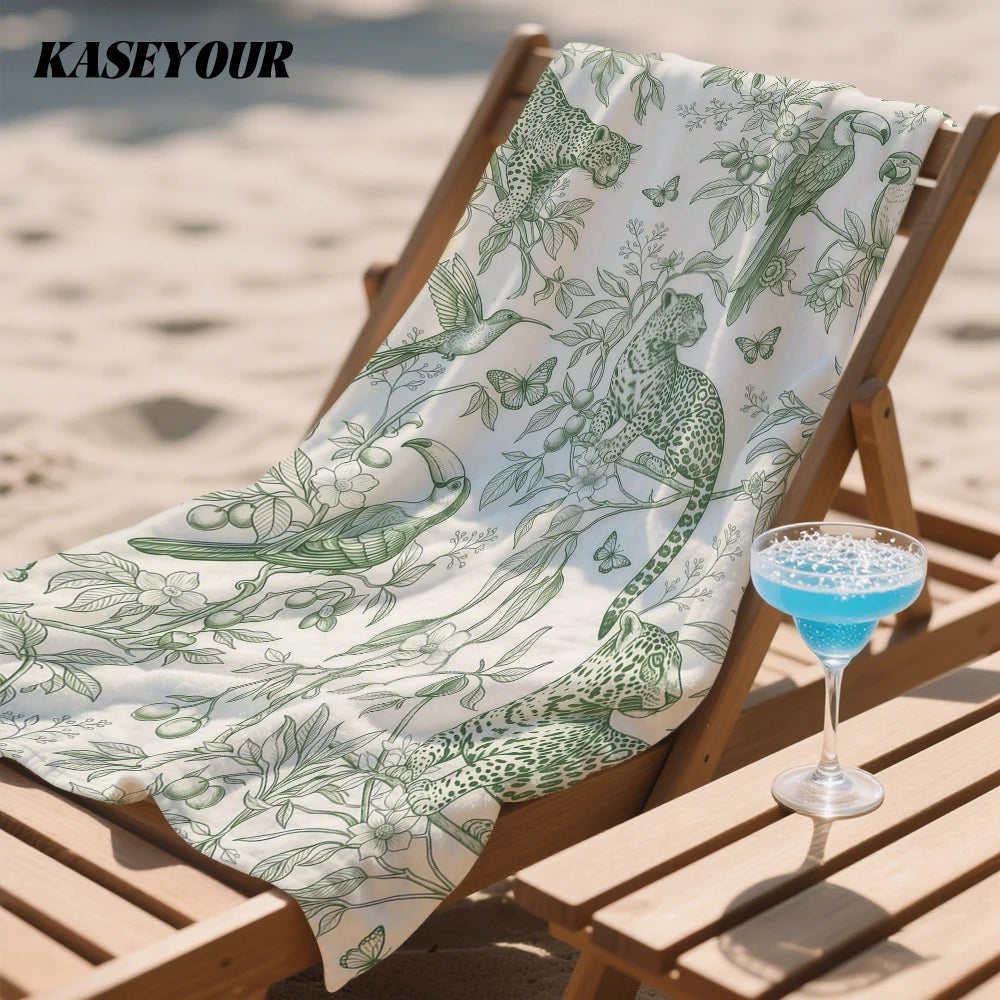 Tropical Jungle Sketch Compact Travel Beach Towel Super Absorbent Sand Resistant, Microfiber for Swimming Camping Yoga