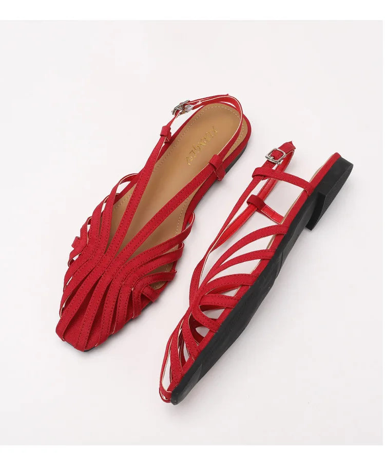 ZAROY Narrow Band Women Flat Sandals Large Size Designer Brand Banquet Wedding Shoes Summer Hollow Beach Gladiator Sandalias