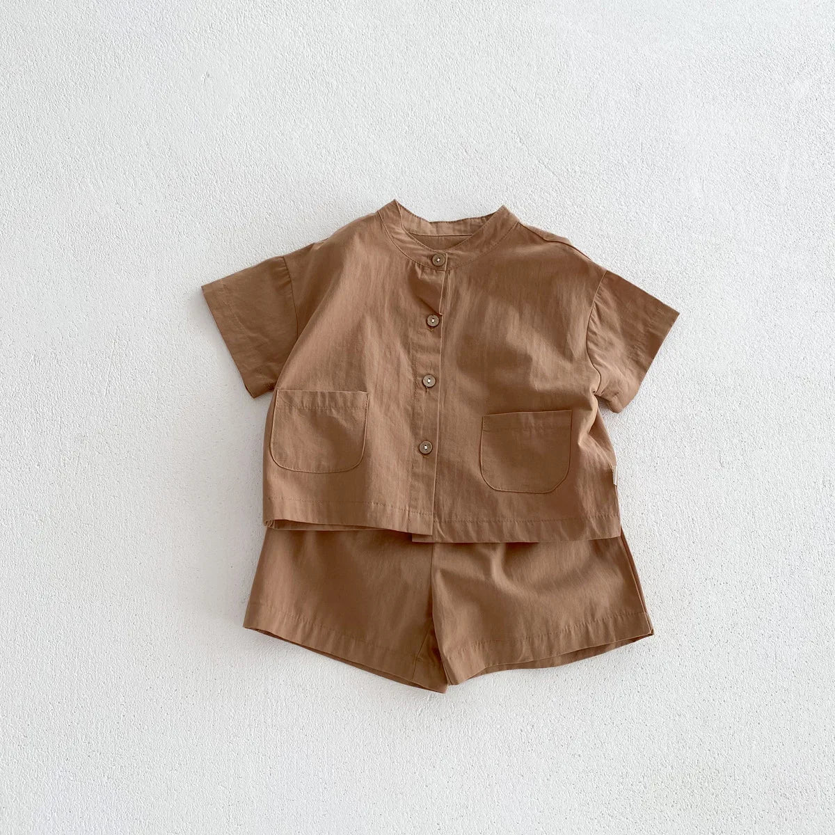 2pcs Summer Thin Short Sleeve T-shirt and Shorts Set Small Stand Collar Cool Toddler Boys Baby Girls Casual Beach Suits