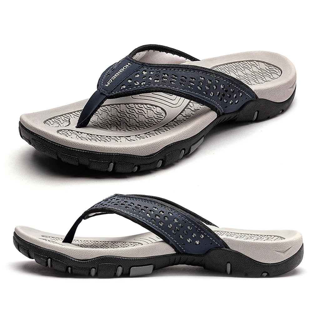 Jumpmore Summer Flip Flops Men Shoes Outdoor Fashion PU Leather Flat Shoes Beach Holiday Shoes Size 40-50