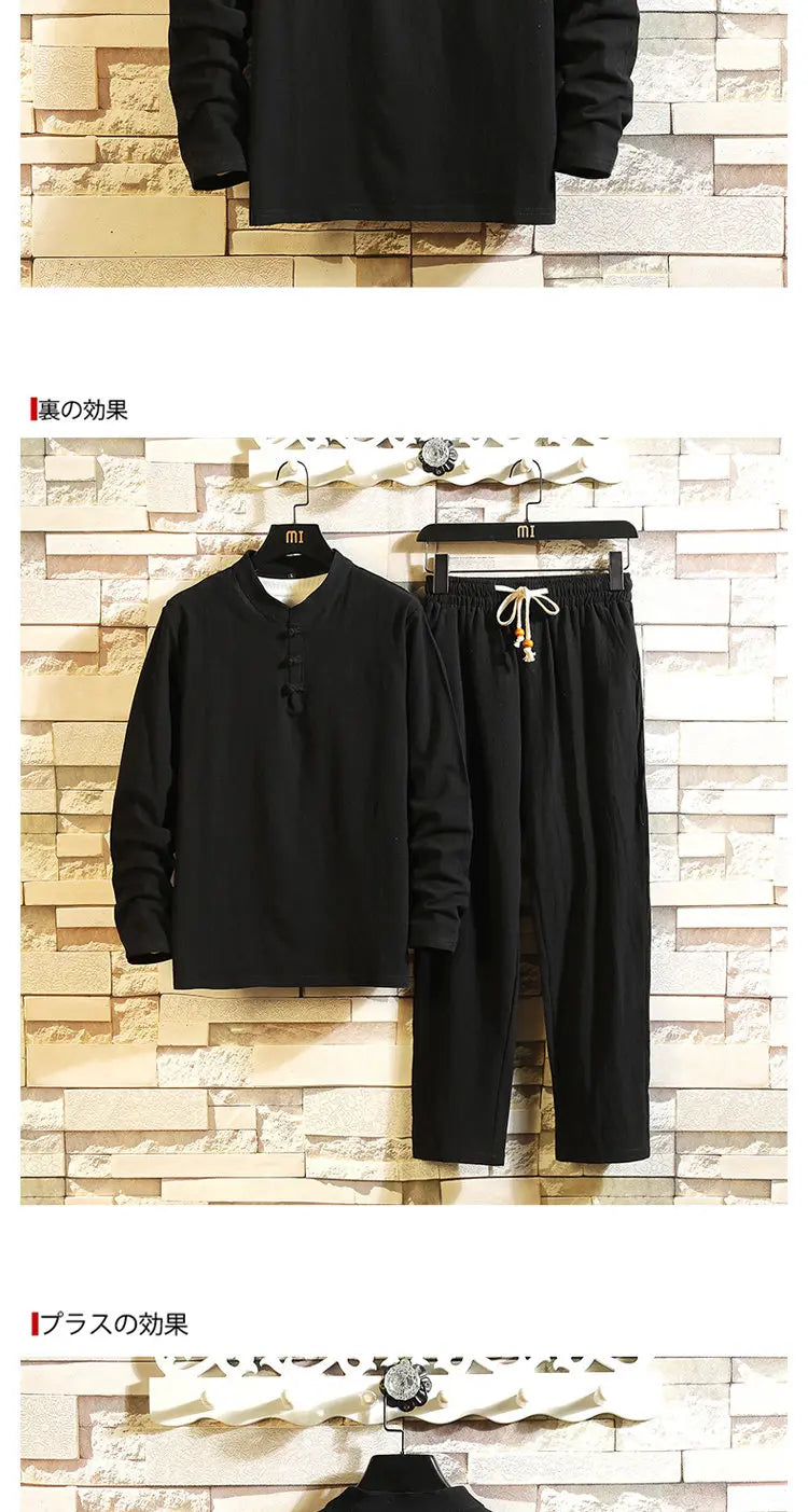 (Shirt + trousers) 2026 autumn fashion men shirt spring Man Cotton and linen shirts long sleeve men's casual shirts men M to 5XL