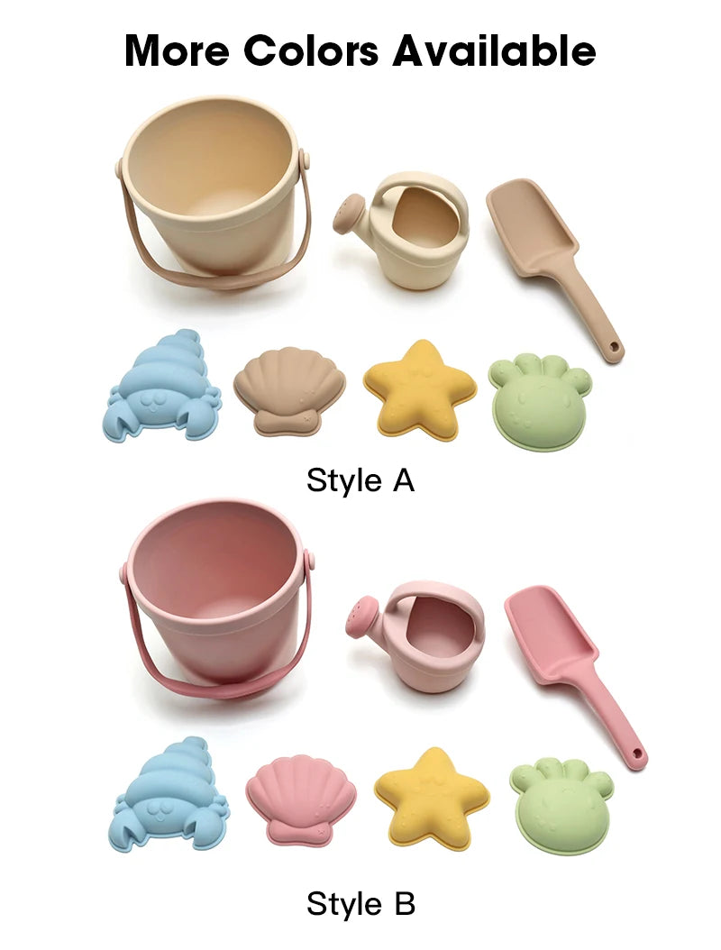 Kids Beach Bucket Set with Silicone Molds (Sea Star, Shell, Crab) | Sand Castle Toys for Outdoor & Sensory Play