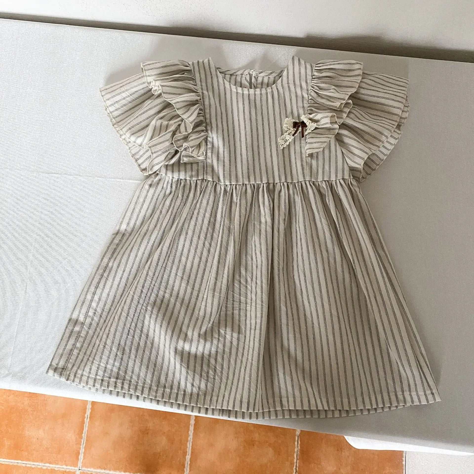 22004 Brother Sister Clothes Summer New Short Sleeve Stripes Baby Boy's Suit Or Cotton Girl Dress