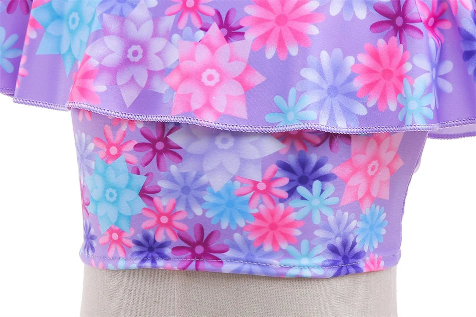 Encanto Cosplay Mirabel Isabela 2Pcs Tops Skirt Set Girls Dolores Luisa Pepa Bikini Swimwear Children Print Beachwear Costumes