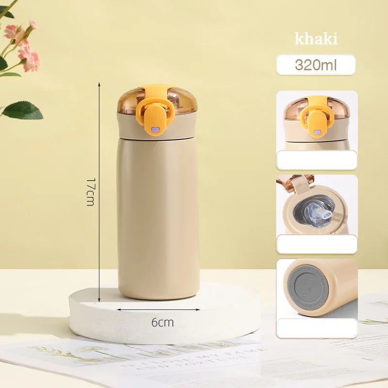 320/460ML Kids Stainless Steel Thermal Bottle Portable Kids Straw Mug Cold and Hot Thermal Thermos Student Water Bottle